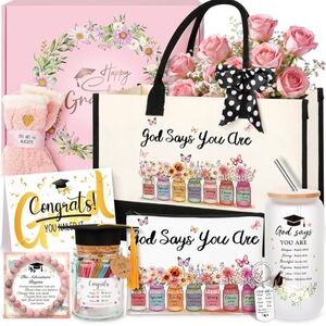 Graduation Gift Set For 2026, "God Says You Are" Tote, Bracelet, Socks, Keychain